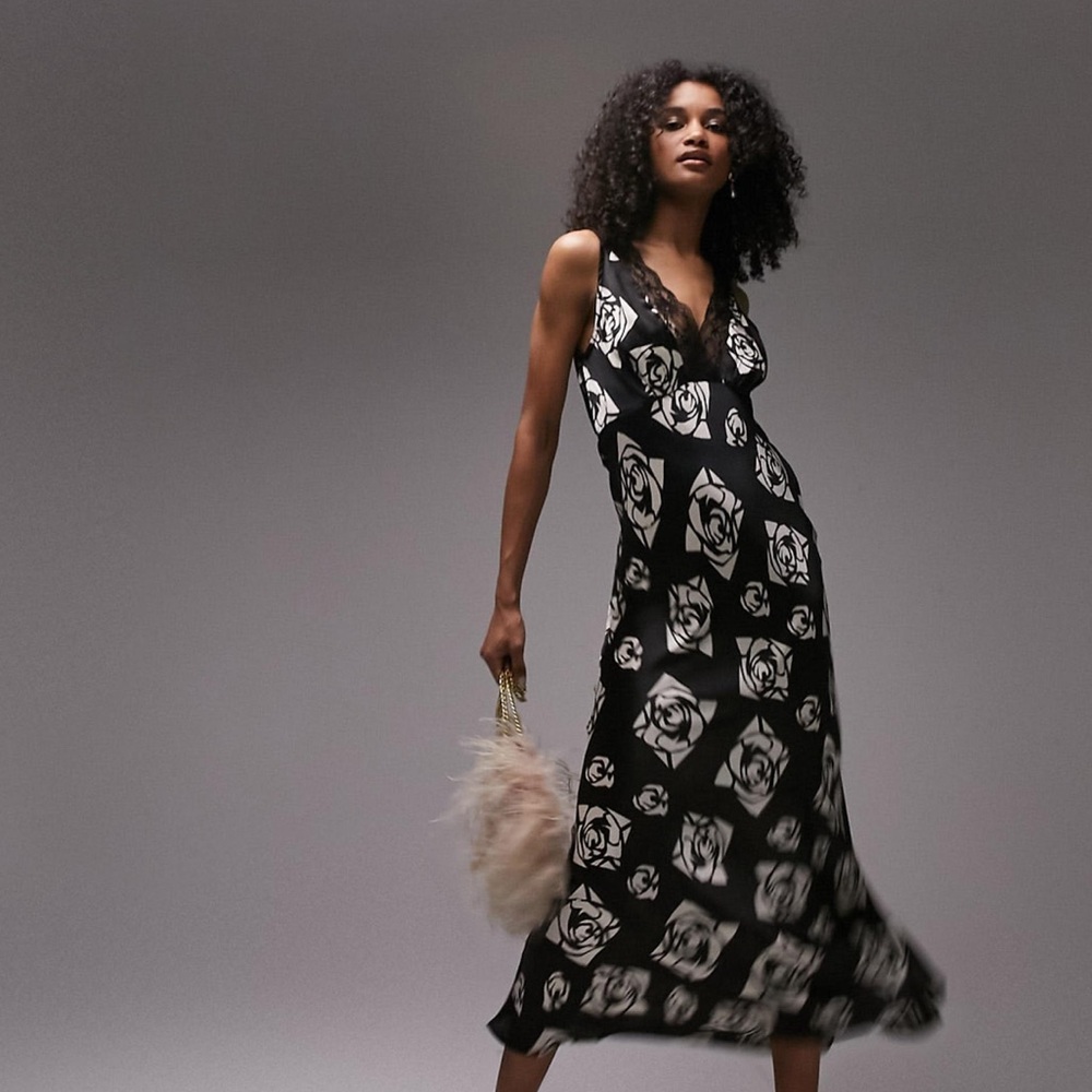 Topshop Monochrome Lace Floral Dress